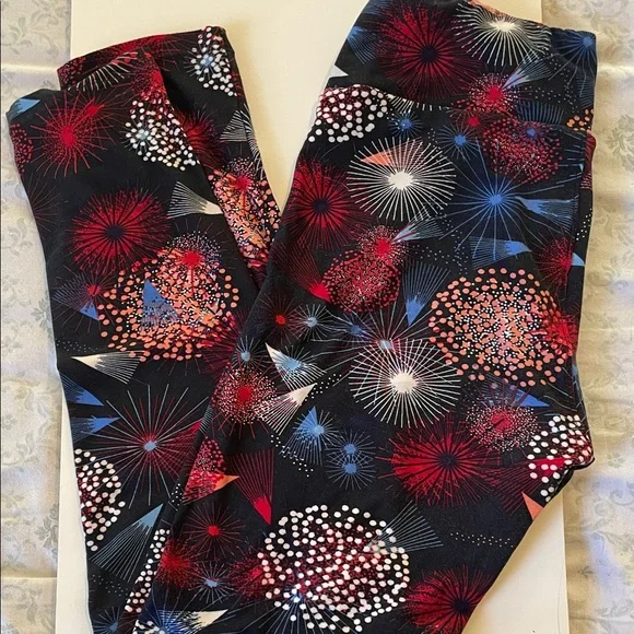 LuLaRoe butter soft Firework Pattern Leggings - Black, Red, and Blue - Picture 3 of 3